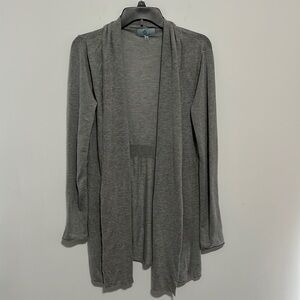JOAN Vass Open Front Cardigan Light Grey EUC